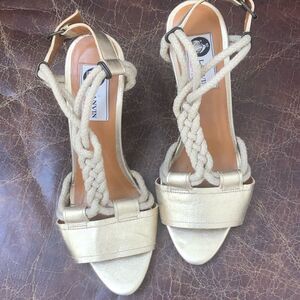 Lanvin metallic gold rope wedges sandals 7